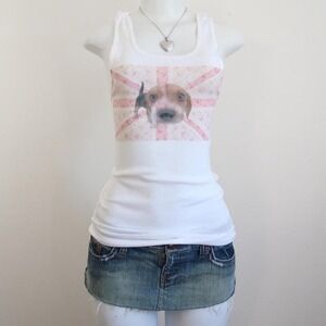 y2k puppy union jack floral graphic ribbed tank